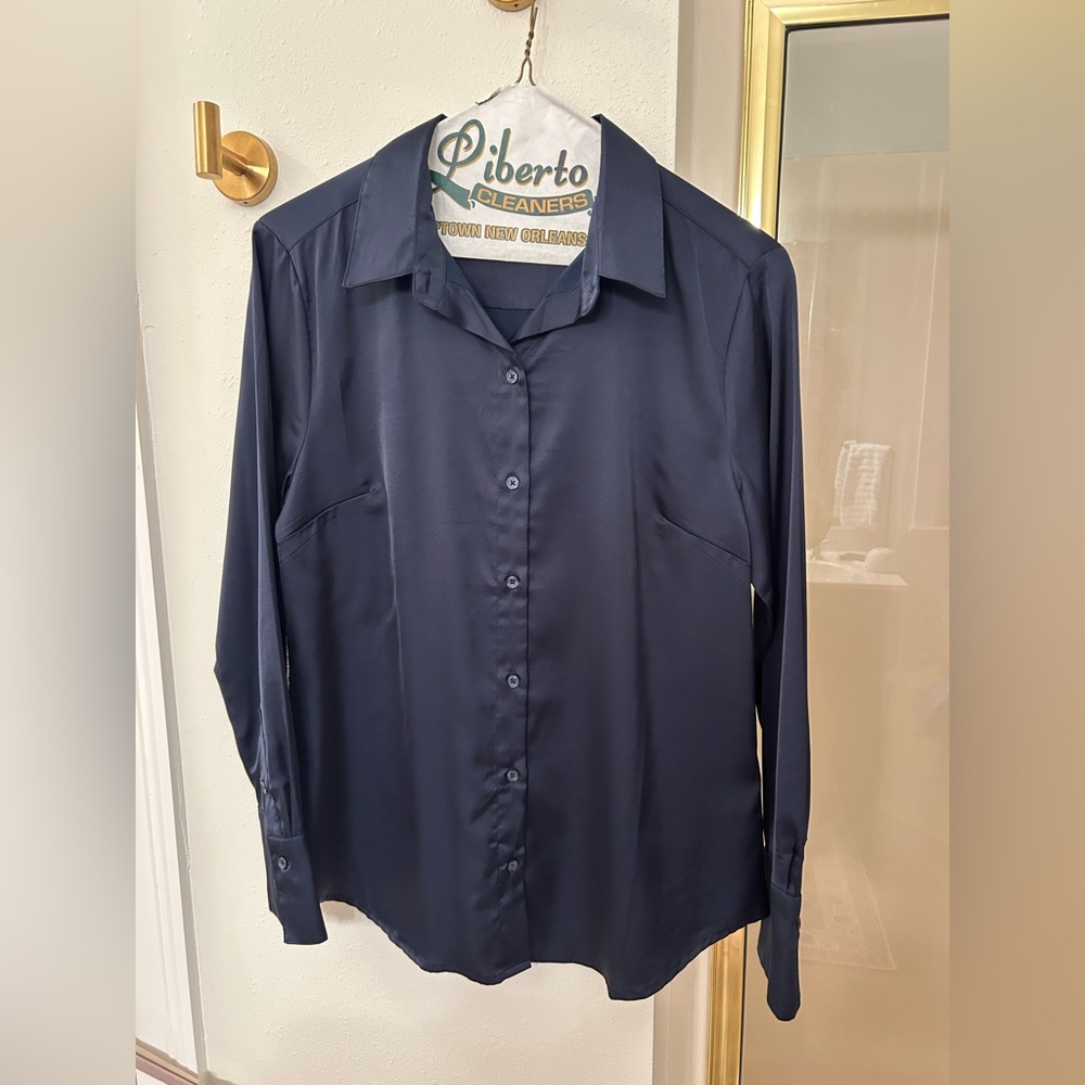 Banana Republic Dark Blue Satin Button Down Shirt